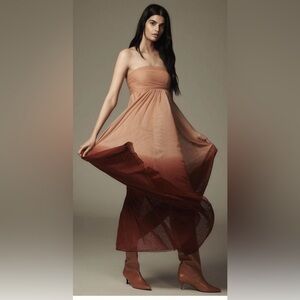 Letmebe Shades of Red Mesh Strapless Dress in Ombré for Anthropologie